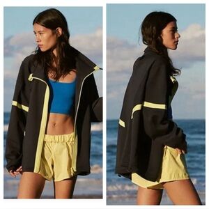 NWT! Free People Movement Right On Track Zip Up Jacket in Blue Combo